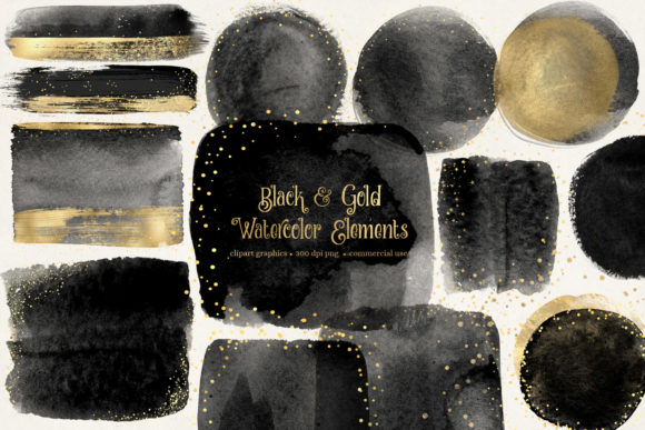 Black and Gold Watercolor Elements