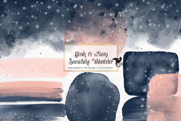 Blush and Navy Snowflake Watercolor: A Versatile Design Resource