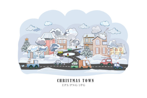 Christmas Cityscape Clipart. EPS png jpg