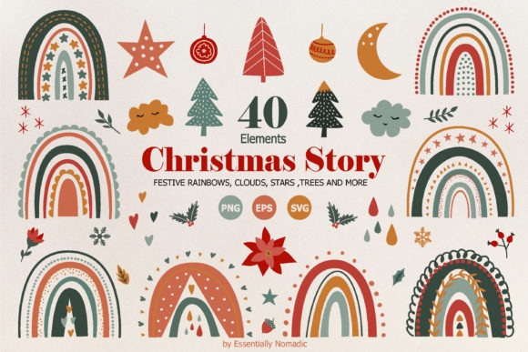 Christmas Rainbow Clipart Set
