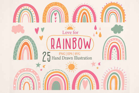 Cute Rainbow Illustration Clipart Set