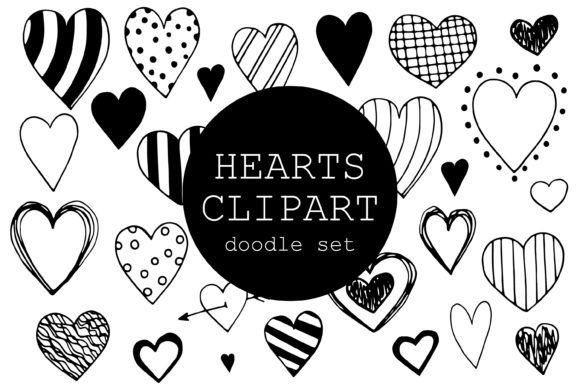 Doodle Hearts Clipart Set 27 Elements