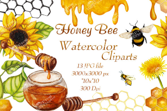 Enhance Your Creative Projects with the Watercolor Pack of Honey Clipart