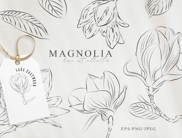 Hand Drawn Line Art Magnolia Clipart for Creative Workflows