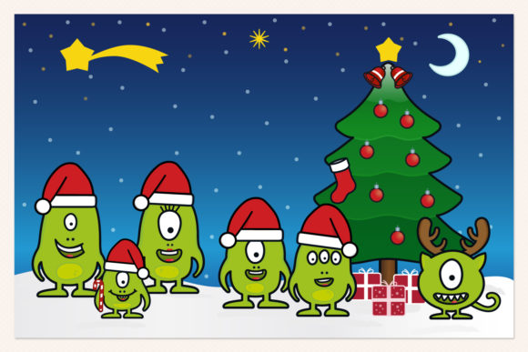 Monster Family Celebrating Christmas
