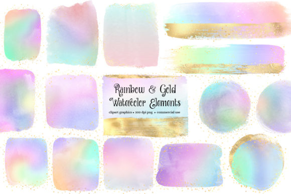 Rainbow and Gold Watercolor Elements