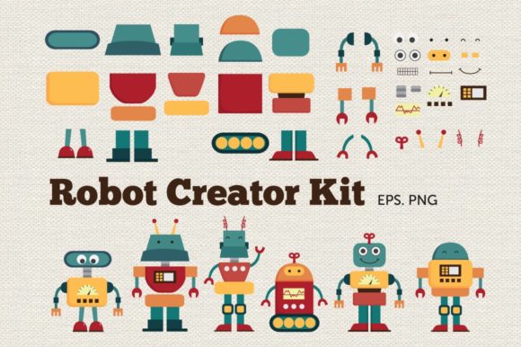 Robot Creator Kit Clip Art Vector PNG