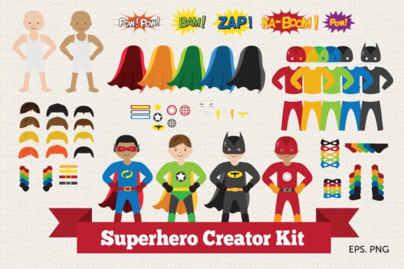 Superhero Creator Kit Clipart Vector: Create Your Own Superhero with Unlimited Combinations