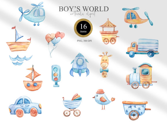 Watercolor It's a Boy Clipart. Nursery